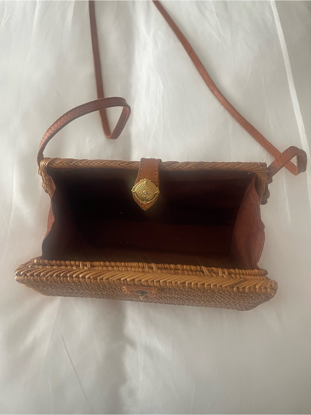 Woven Tan Crossbody Bag with Long Strap - Picture 7 of 7